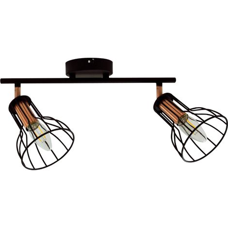 Lampada parete/soffitto orientabile 2 luci E14 nero rame (1/4)