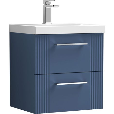 Nuie Deco Wall Hung 2-Drawer Vanity Unit with Basin-1 500mm Wide - Satin Blue