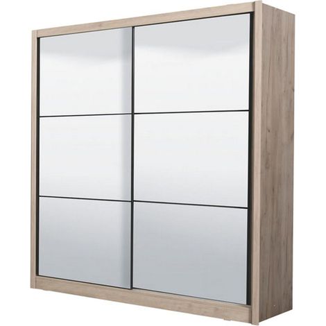 Guardaroba Grande Godrano, Armadio Camera da Letto Appendiabiti, 5 Ripiani, Apertura Scorrevole, 213x215.5h cm Marrone Rovere Grigio