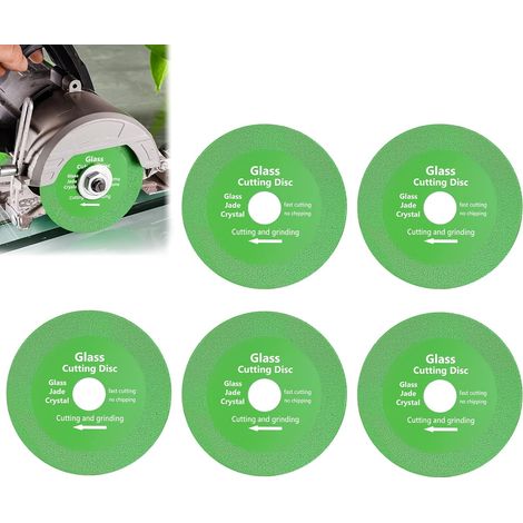 Glass Cutting Disc, 5PCS Diamond Disc, Diamond Blade Angle Grinder for Cutting and Polishing Glass Tiles, Jade, Crystal, Wine Bottles, Ceramics, Tiles (Green) (1/5)