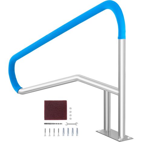Rampe Piscine, 1379 x 925 x 100 mm, Main Courante Piscine Acier Inoxydable avec Plaque de Base, Barre d'Appui de Sécurité Antirouille, Accessoires, pour Piscines, Intérieur, Extérieur, Terrasses, Spas (1/5)