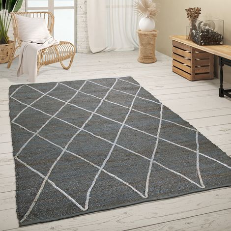 Paco Home Alfombra Salón Yute Fibras Naturales Hecha A Mano Motivo 3D Escandinavo Moderno 200x290 cm, Antracita