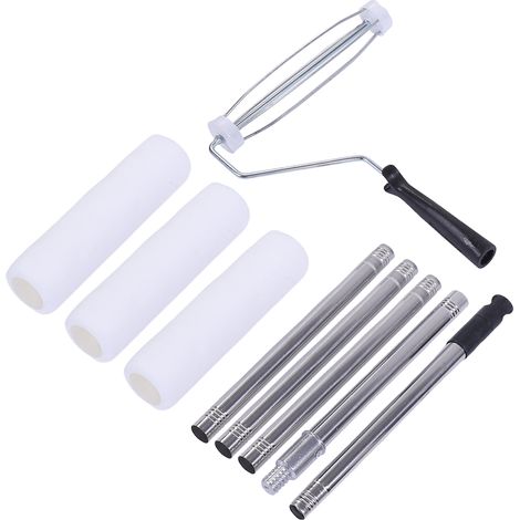 Kit Rouleau Peinture 9 Pouces Fibre + Perche Télescopique Inox 5 Sections + 3 Recharges Blanches pour Murs et Plafonds (1/4)