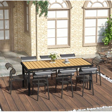 Gartentisch aus Aluminium in Naturholz-Optik, rechteckig, Tischplatte in Holzoptik, wetterbeständig (1/5)