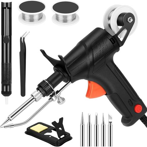 Industrial Soldering Gun, Automatic Soldering Gun Kit, Manual Soldering Iron for Circuit Board Repair, Soldering Set with 5 Soldering Tips, 2 Rolls of Wire (1/5)