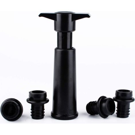 Bouchon Sous Vide - Pompe Manuelle - Pour Vin Rouge Blanc Bière - En ABS Et Silicone - Noir - Lot De 4 (1/5)