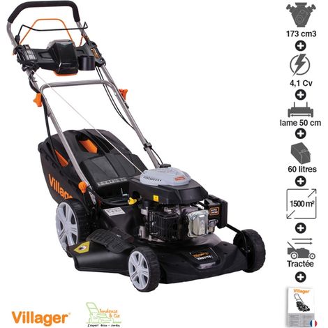 Tondeuse électrique 173cc – Démarrage électrique – Largeur de coupe 50cm – Mulching intégré – Pour surfaces jusqu'à 1500m² – Villager