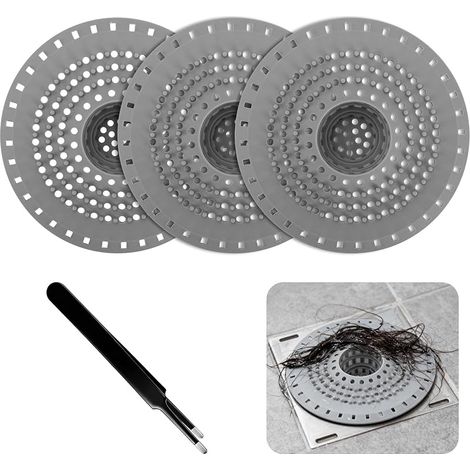 Lot de 3 tamis de vidange universels en silicone 10,9 cm - Pour baignoire, lavabo et cuisine - Gris (1/5)