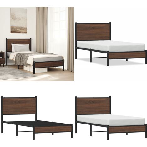 Metallbett ohne Matratze Braun Eichen-Optik 75x190 cm - Metallbett - Doppelbett - Boxspringbetten - Etagenbett - Jugendzimmer - Home & Living