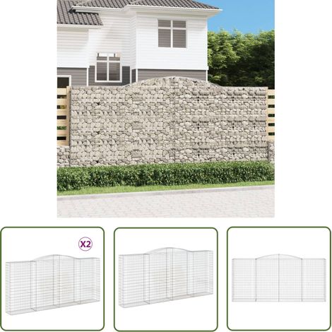 The Living Store Paniers à gabions arqués 2 pcs 400x50x180/200 cm Fer galvanisé - Panier À Gabion - Gabion - Mur De Gabion - Clôture Végétale - Décoration Jardin (1/5)