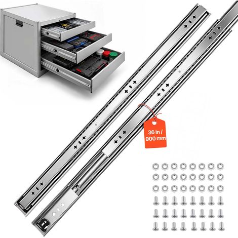 VEVOR Guías para Cajones 900 mm 120 kg Correderas para Cajones Telescópicas, con Extensión Completa de 3 Secciones, Rodamientos de Bolas, 1 Par y Tornillos para Armarios, Cocinas y Bancos de Trabajo (1/5)