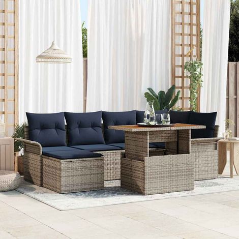 Set Divano da Giardino 7 pcs Grigio Poly Rattan vidaXL (1/5)