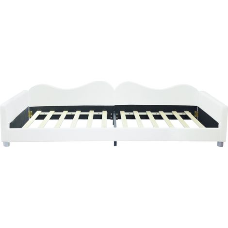 Letto imbottito per bambini 90x200 cm con schienale e braccioli, tessuto teddy, bianco (1/5)