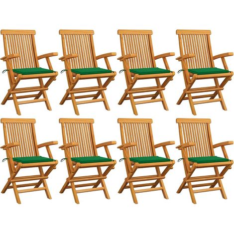 vidaXL Sillas plegables con cojines verdes, 8 unidades, madera maciza de teca. (1/5)