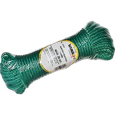 WURKO cuerda plastico 4 mm verde 20mt bobina , Cuerda de plástico de 4 mmComposición: Monofilamento de polietileno torcido 4 cabosMadeja de 20 metrosColor VerdeIndi
