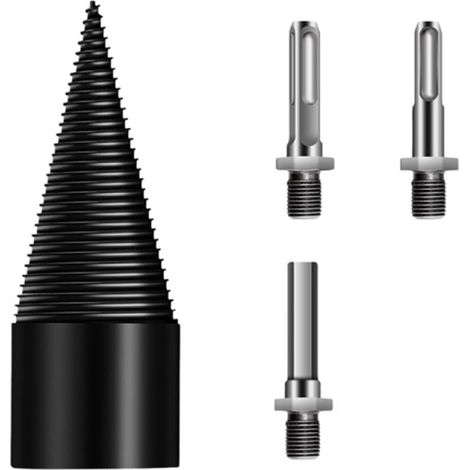 Broca para partir leña, broca para partir madera, herramienta para partir leña de alta resistencia, 32 mm de diámetro, con tres varillas (plateada) (1/5)