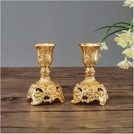 Lot de 2 Bougeoirs Chandeliers Candélabres en Or Métal Decoration, Vintage Bougeoir de Décoration de Table Mariage, Or (1/4)
