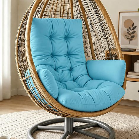 Coussin pour fauteuil suspendu d'extérieur - Coussin de rechange pour balancelle suspendue - Chaise de jardin (bleu ciel) (1/5)