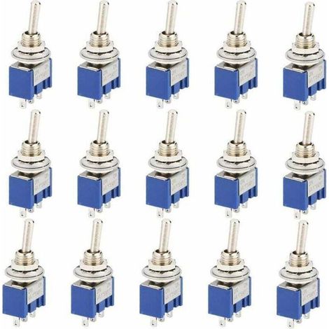 Mini interruttori a bilanciere - 15 unità - AC 125V 6A - On/Off - 3 pin - 2 posizioni - Autobloccanti - Blu (1/4)