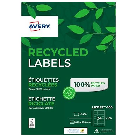 Etiquette adresse laser recyclée 63,5 x 33,9 mm Avery LR 7159-100 blanche - Boîte de 2400 (1/5)