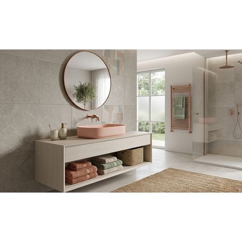 Lavabo ovale da appoggio senza troppo pieno in ceramica senza foro rubinetto - Salmone Opaco