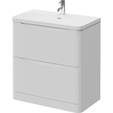 Vela Satin White 800mm 2 Drawer Vanity Unit with Fina Basin