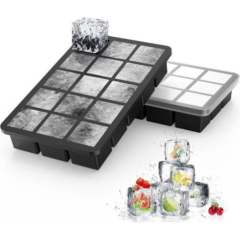 Juego de 2 cubiteras - 30 cubitos de hielo de 3,5 cm en silicona sin BPA con tapa - fácil desmolde (1/4)