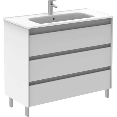 Conjunto mueble de baño de 3 cajones compacto SANSA - ROYO Color: Blanco brillo - Opciones: Conjunto completo - Medidas: 100 cm (1/2)