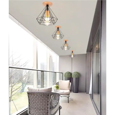 U-do Lot de 4 Plafonnier en Cage Diamant Vintage Lampe Plafonnier Vintage Industrielle Style Edison pour Salon Chambre (1/4)