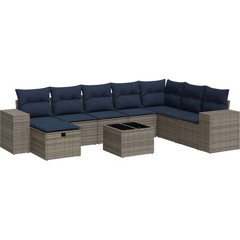 Maison Exclusive - 9-tlg. Garten-Sofagarnitur mit Kissen Grau Pol (1/5)