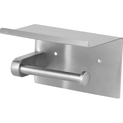 Porte-rouleau carré brossé avec support téléphone et boîte à mouchoirs, mural en acier inoxydable 304, finition brossée. (1/5)