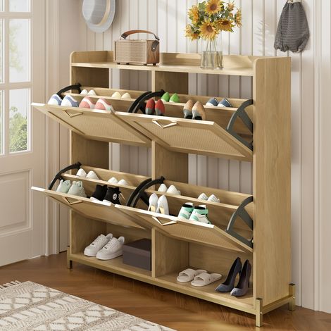 ELVMI Meuble à chaussures avec 4 Portes et Étagère Supérieure pour Entrée en MDF 108,5 x 24 x 100 cm Chêne Clair