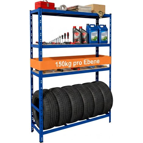 Relaxdays Reifenregal für 6 Reifen, HxBxT 180 x 120 x 40 cm, 600 kg, Stahl, Stecksystem, Reifenlager Werkstatt, blau