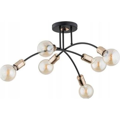 Alfa LANTI Modern Black & Gold 6-Light Ceiling Lamp, Metal Flush Mount Chandelier, 6x E27 Sockets (max 15W), 55cm for Living Room Dining Hallway, dimmable with compatible bulbs (1/3)