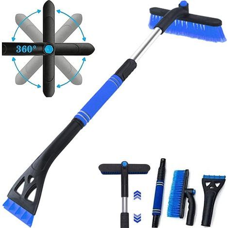 Brosse à neige 3 en 1, grattoir de voiture, brosse de voiture, grattoir à givre, poignée en mousse de grattoir à glace, brosse à neige rétractable de voiture (bleu) (1/5)