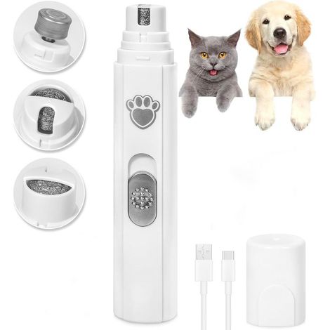 Lime à ongles électrique pour chat et chien – 2 vitesses 5000/7500rpm – Silencieuse 45dB – 3 ports adaptés à toutes tailles – Rechargeable