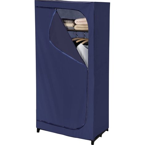 Armoire en Tissu Penderie Stable avec étagère et Tringle Fermeture par Zip éclair Structure métallique Robuste Charge 10 kg Montage Facile Polyester 75x160x50 cm Bleu (1/5)