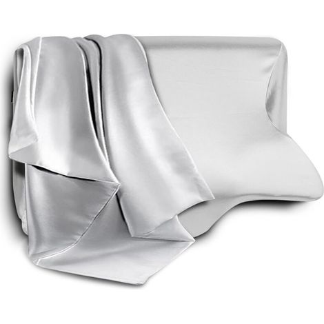 Taie Oreiller Satin 60x40, Similaire Aux Taie d Oreiller en Soie, Housse de Remplacement pour Oreiller de Cou, Lisse et Soyeuse, Lavable (Gris)