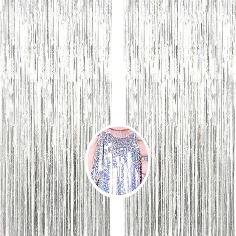 Lot de 2pcsArgent Bande Fond   1Mx2M Rideau Frangé de Feuille pour La Décoration de Fête de Photo