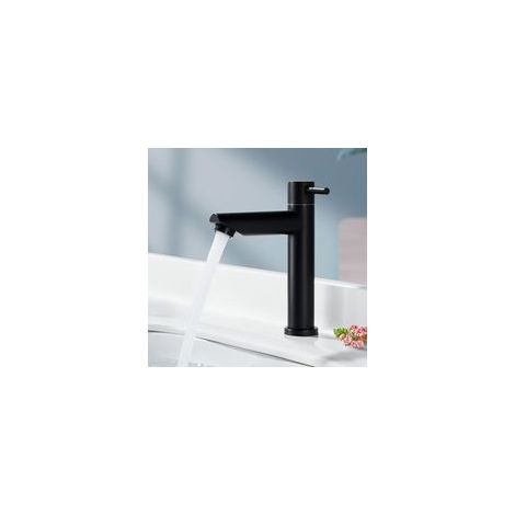 Robinet de Salle Eau Froide Uniquement Noir Mat Robinet Lavabo Robinet d'eau Froide en Acier Inoxydable Style Moderne, portée applicable(Salle de bain,Lavabo,Bassin,WC) (1/5)