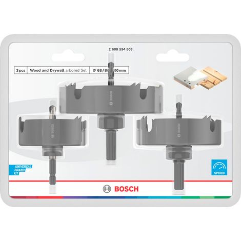 Bosch Lochsägen-Set mit Aufsteckhalter Wood and Drywall+Zentrierbohrer, 68/86/100x27mm