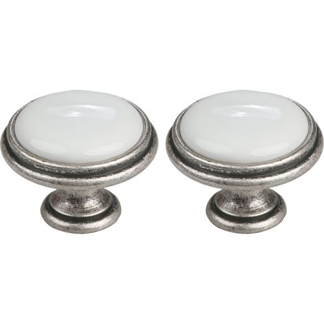 2x bouton de tiroir finition nickel étain porcelaine céramique 35 mm meuble vintage antique style porte poignée commode armoire maison avec vis (1/3)