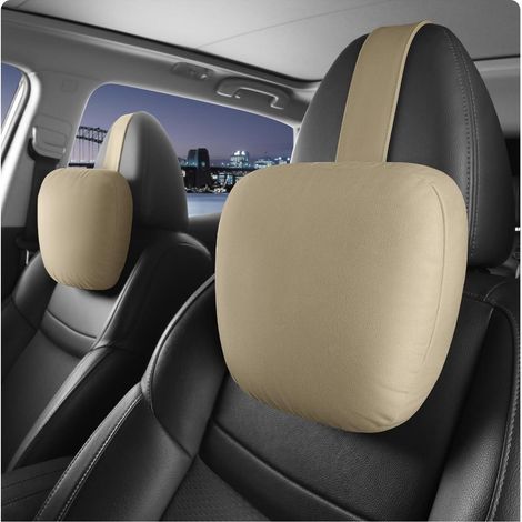 2er Set Auto Nackenkissen Mikrofaser Velvet Beige verstellbar (1/5)