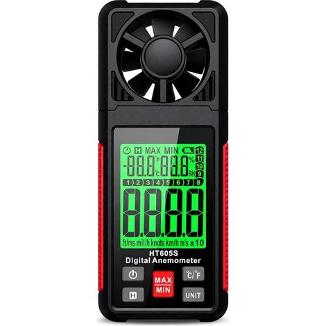 Anémomètre numérique HT605S, échelle de Beaufort 0-12, écran LCD rétroéclairé, mesure vitesse du vent, température et humidité (1/5)