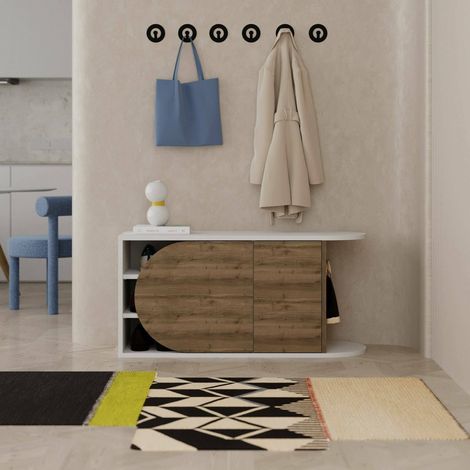 Scarpiera Kyle, Mobile Portascarpe 8 Paia, 2 Ripiani, 2 Ante, 104x37x50h cm Marrone Noce (1/5)