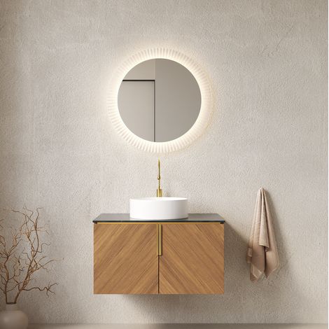Mueble baño con lavabo cerámico y encimera de piedra OKMYHOME (1/5)