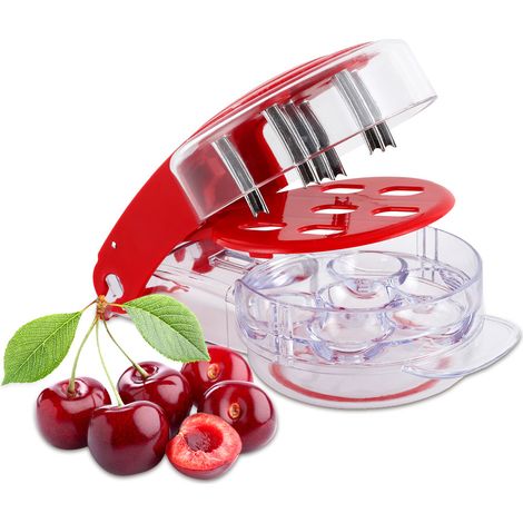 DECDEAL Kirschentkerner-Werkzeug, Grubenentferner, Push-Pull, sechs Löcher, tragbarer Kern mit Schloss-Design, Schnellverschluss-Küchengerät für Konditoreien, Obstsalat (1/5)