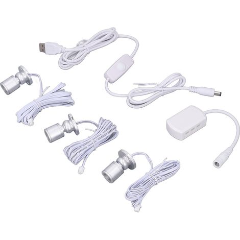 Mini Spot LED 5V USB Éclairage Présentoir 1 à 3 Dimmable Petite Lampe Meuble Pour Bijoux Collection Blanc Argenté (1/5)