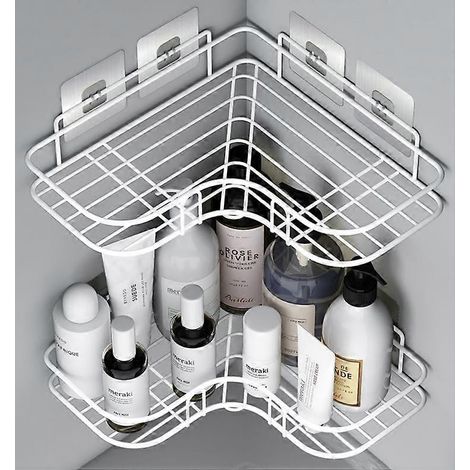 Set mit 2 Eckregalen fürs Badezimmer mit Klebestreifen, rostfreier Edelstahl, für Küchen- und Badezimmeraccessoires – inklusive 8 Klebestreifen (1/5)