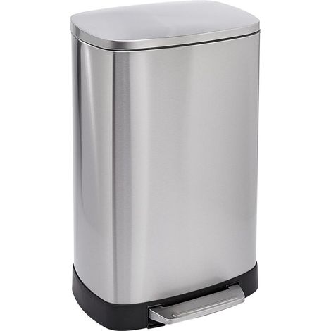 Rechteckiger Abfalleimer mit Soft-Close-Funktion und erhöhtem Boden, 50 Liter, Silber (1/4)